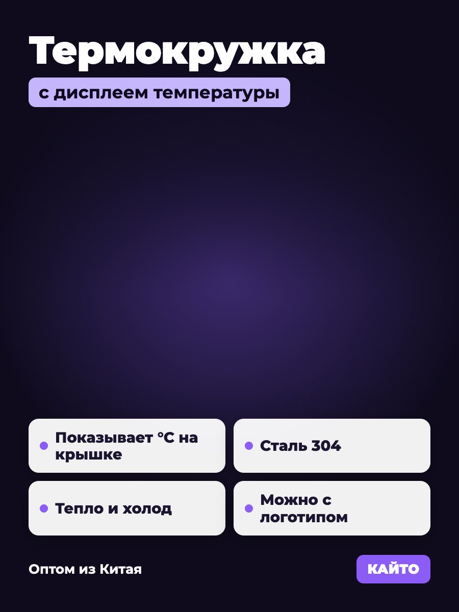 Термокружка с дисплеем температуры, сталь 304
